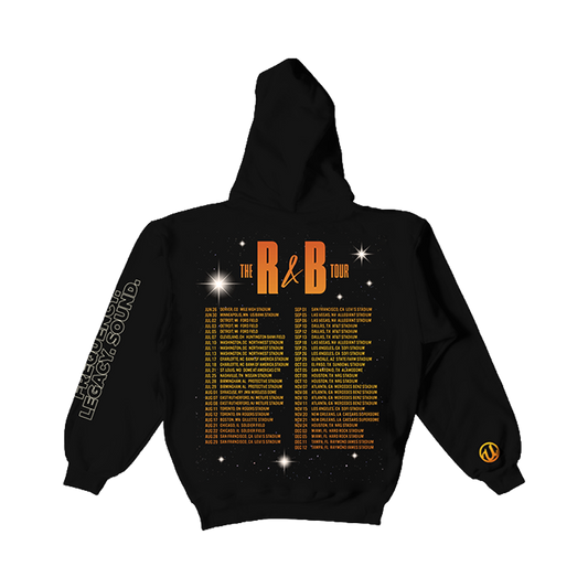 Black hoodie with 'R&B Tour' design and tour dates on back
