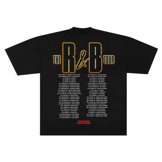 Black t-shirt with R&B tour logo and 2026 tour dates in white 