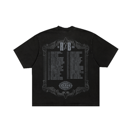 Black t-shirt with R&B tour dates on back