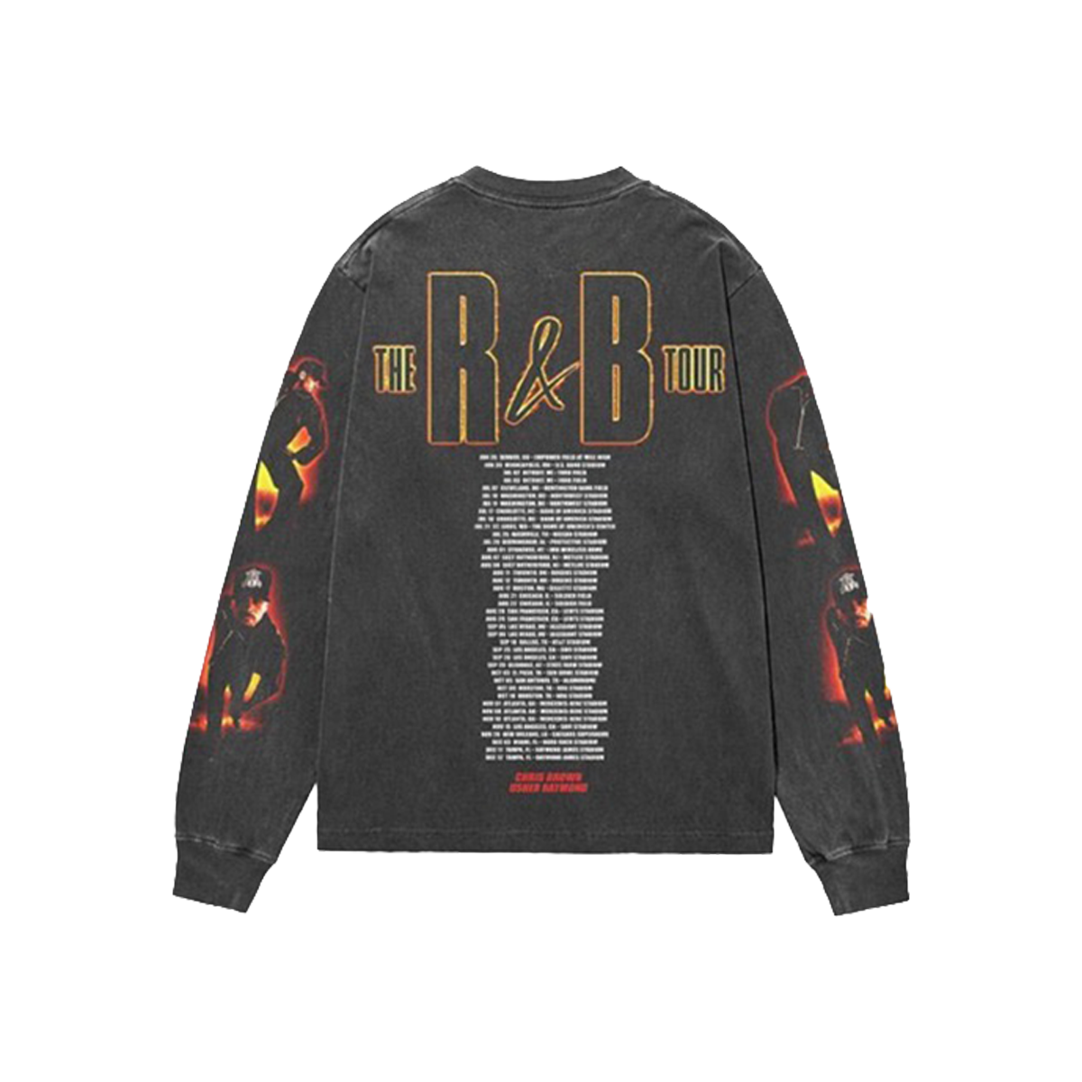 Black long-sleeve shirt with 'The R&B Tour' design and dates on back