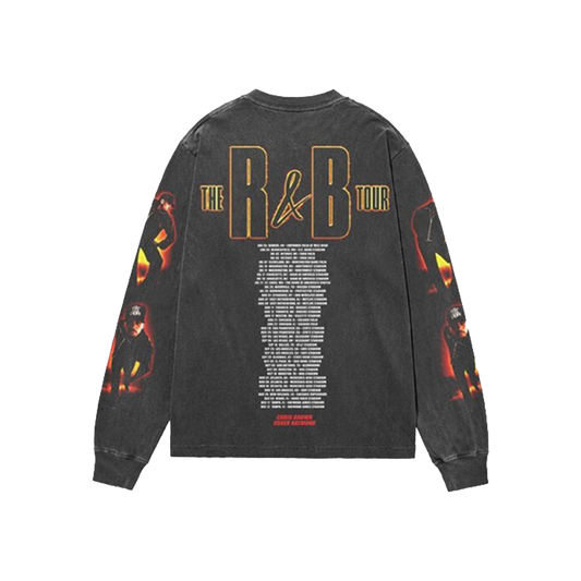 Black long-sleeve shirt with 'The R&B Tour' design and dates on back