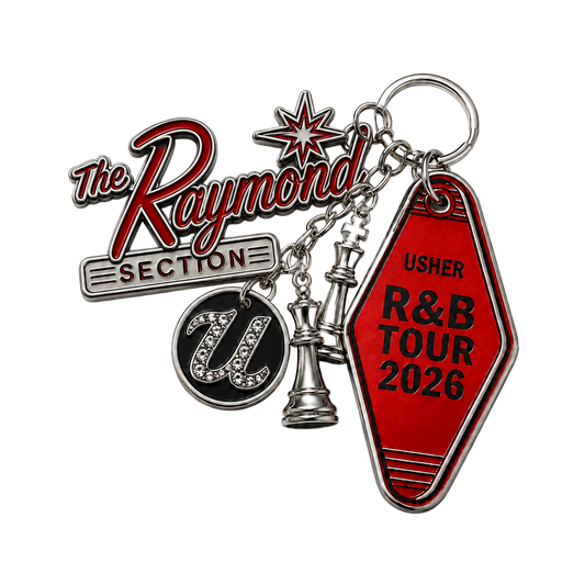 Keychain with 'The Raymond Section' and 'Usher R&B Tour 2026' charms 
